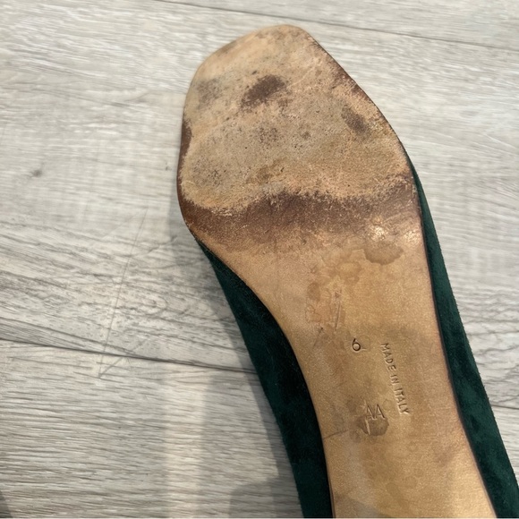 SAKS 5TH AVENUE Pump Fat Heel Suede Brass Square-Toe Forest Green 6AA Vintage​ - Picture 10 of 12